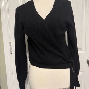 Crush Black Cashmere V-Neck Wrap Sweater